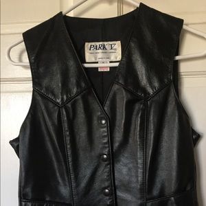 Park V Biker Black Leather Vest Size 8